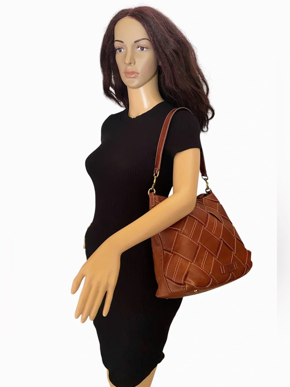 AMERICAN LEATHER CO MERCER WOVEN LEATHER TOP ZIP HOBO